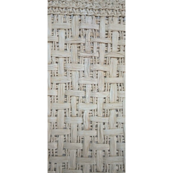 Fossil Tan Embroidered Rattan Straw Purse W/ Wooden Handles Floral Pocketbook - Picture 6 of 11